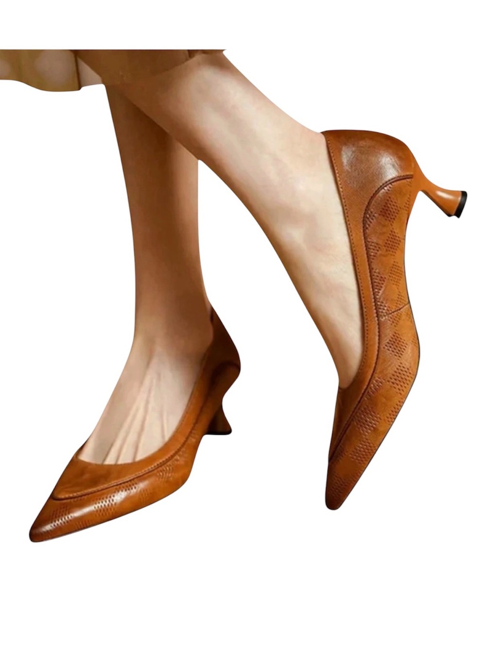 AMARA Leather Kitten Heel Pumps Brown Women’s US Size 8